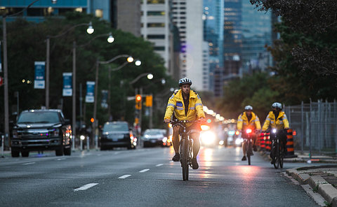 A group of police officers cycling